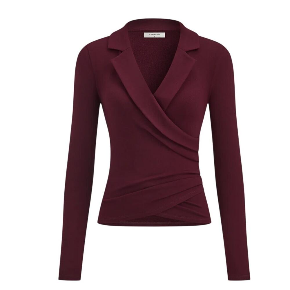 Commense Burgundy Ruched Wrap Top XL NWT – Quiet Luxury Minimalist